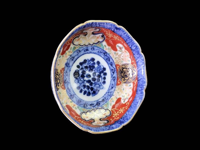 大聖寺伊万里　金襴手 丸紋に草花の図　膾皿　E901AS-fbpq