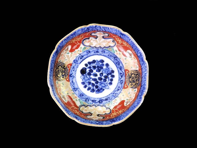 大聖寺伊万里　金襴手 丸紋に草花の図　膾皿　E901AS-fbpq