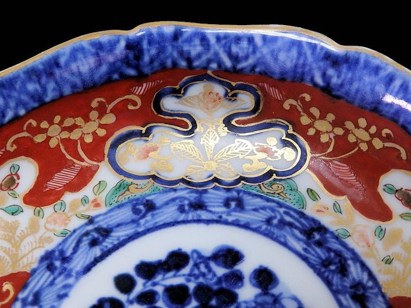 大聖寺伊万里　金襴手 丸紋に草花の図　膾皿　E901AS-fbpq
