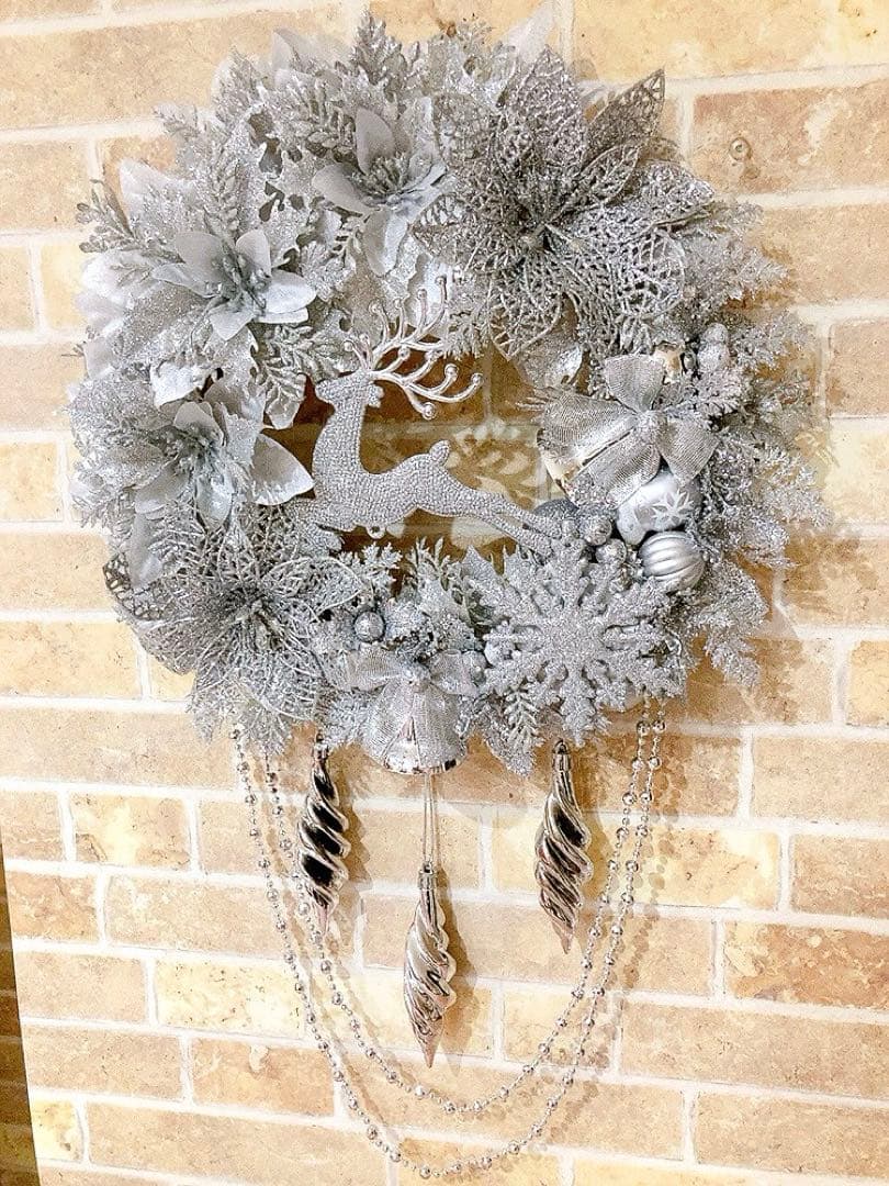 クリスマスフラワーリース♡白銀のクリスマスリース