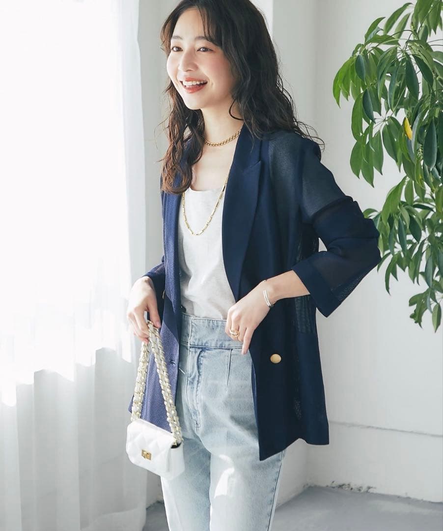 【美品】メッシュメタルボタンライトジャケット ネイビー ラブティックボンボン