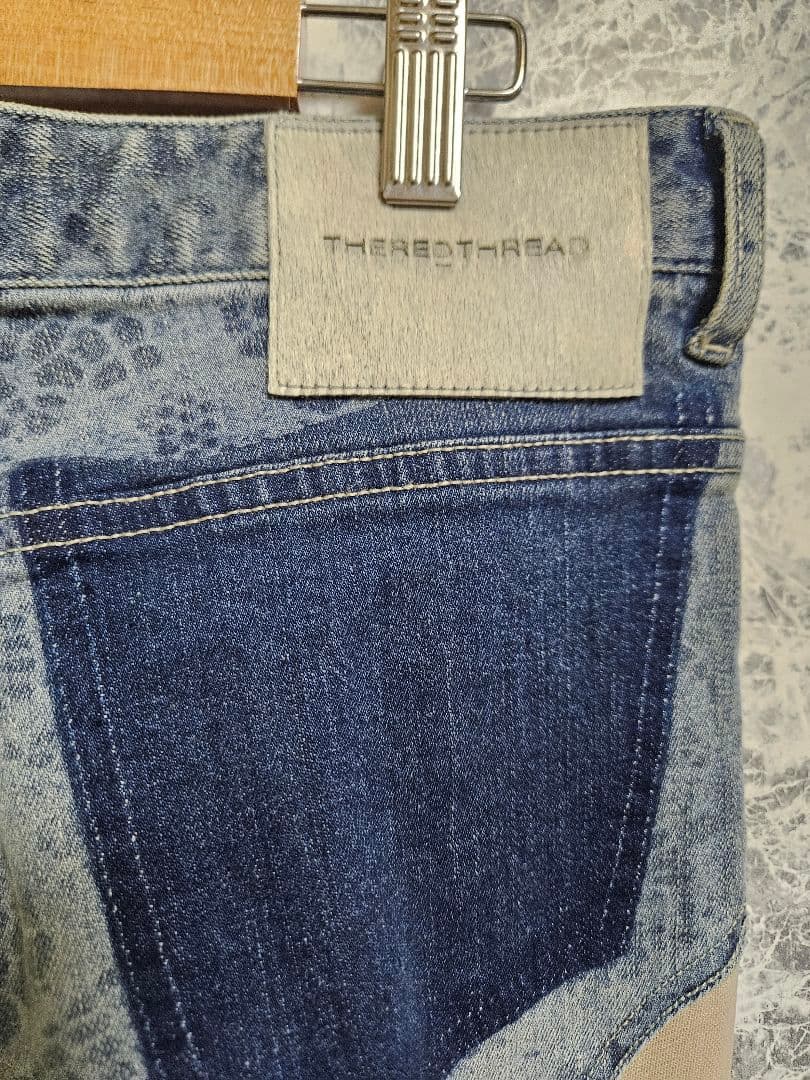 THEREDTHREAD S cutting denim3lace パイソン柄