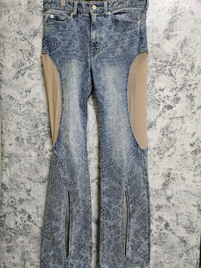 THEREDTHREAD S cutting denim3lace パイソン柄