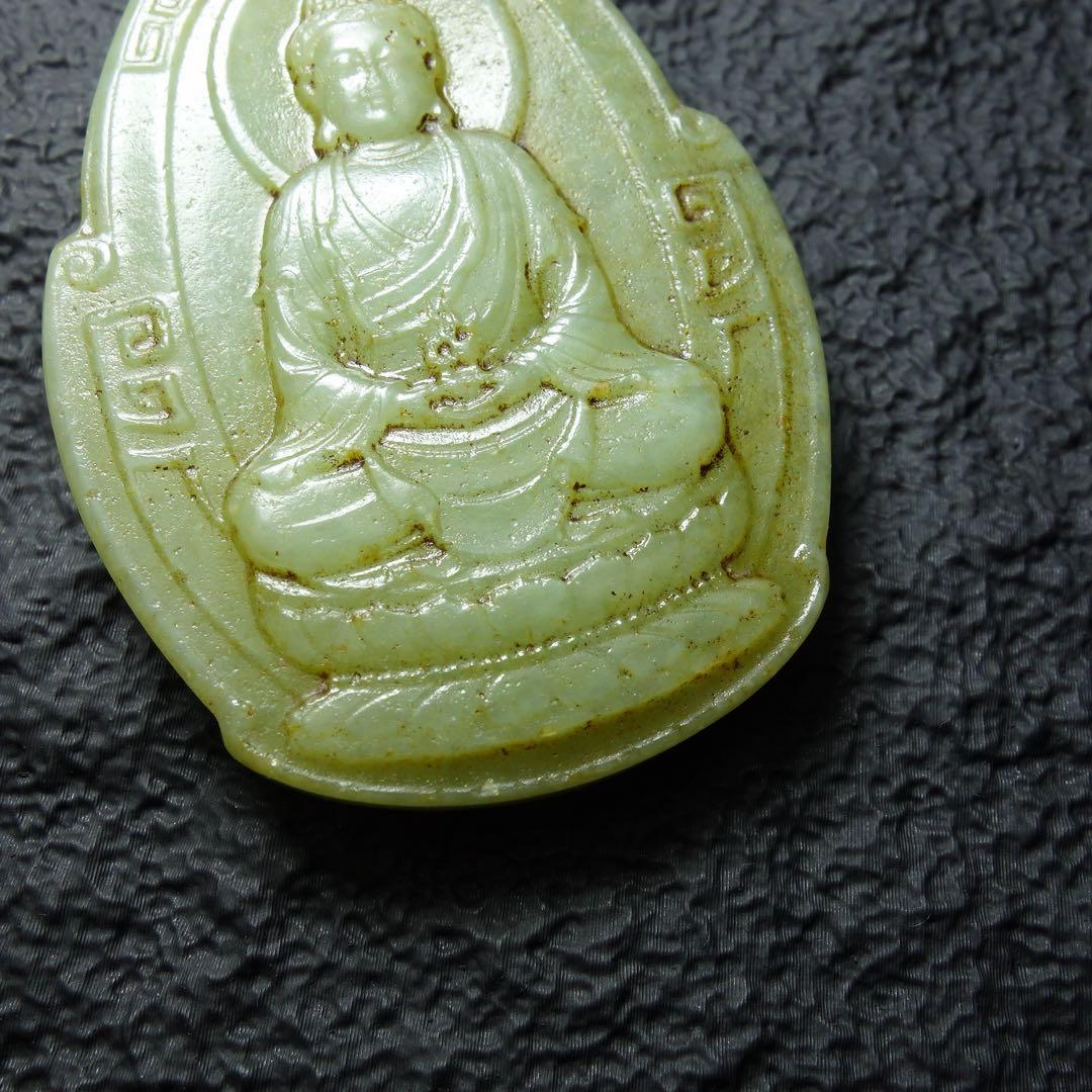 清時代 和田玉 玉仏彫刻 双面細工 玉佩 中国美術 C1A175