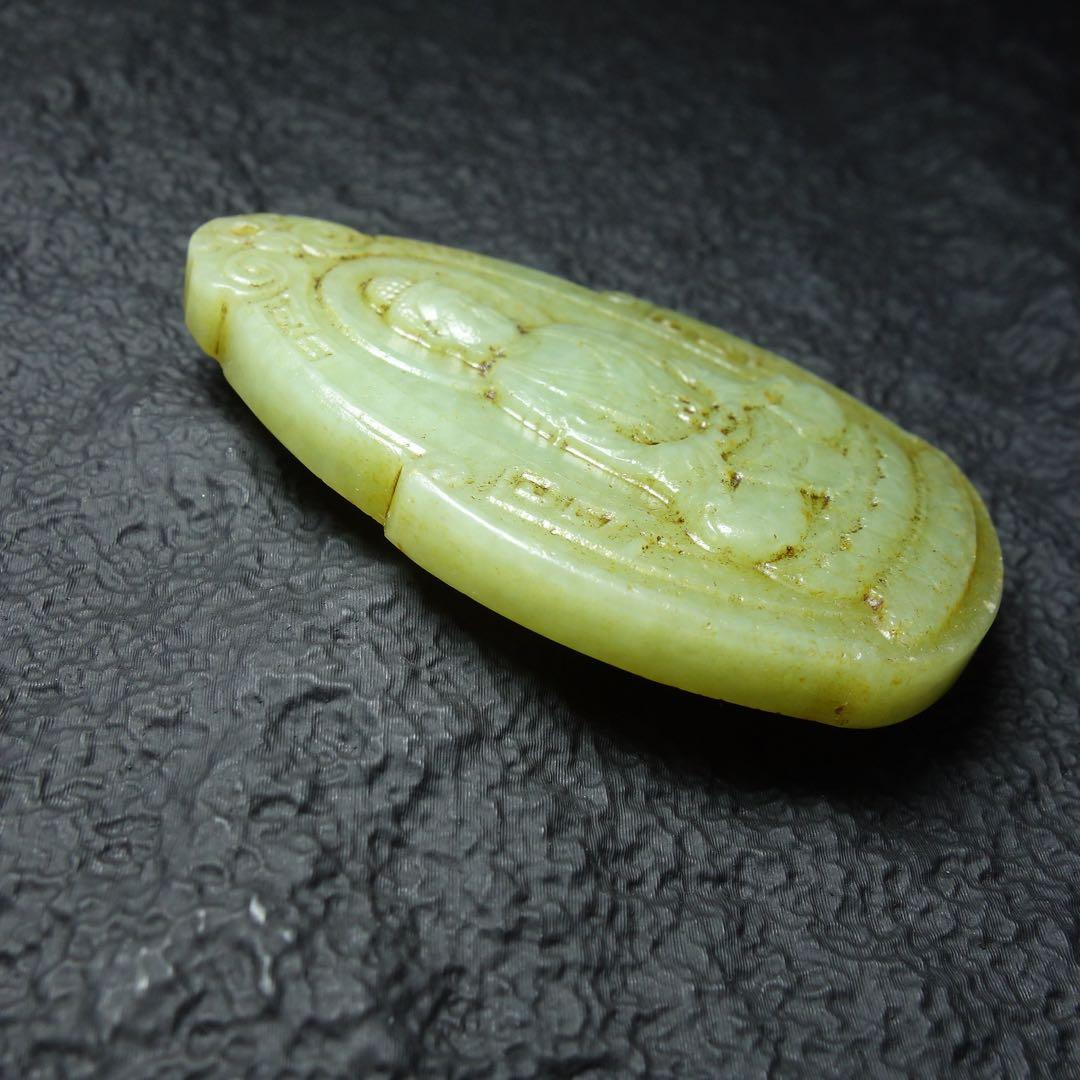 清時代 和田玉 玉仏彫刻 双面細工 玉佩 中国美術 C1A175