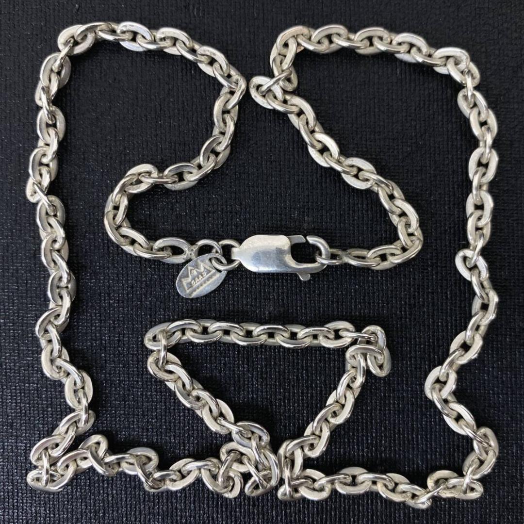 美品 SAAD シルバー 925 4mm 平あずきチェーンネックレス 50cm