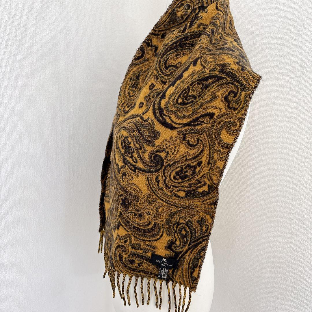ETRO エトロ ペイズリー柄 ストール スカーフ ウール混　ゴールドイタリア製