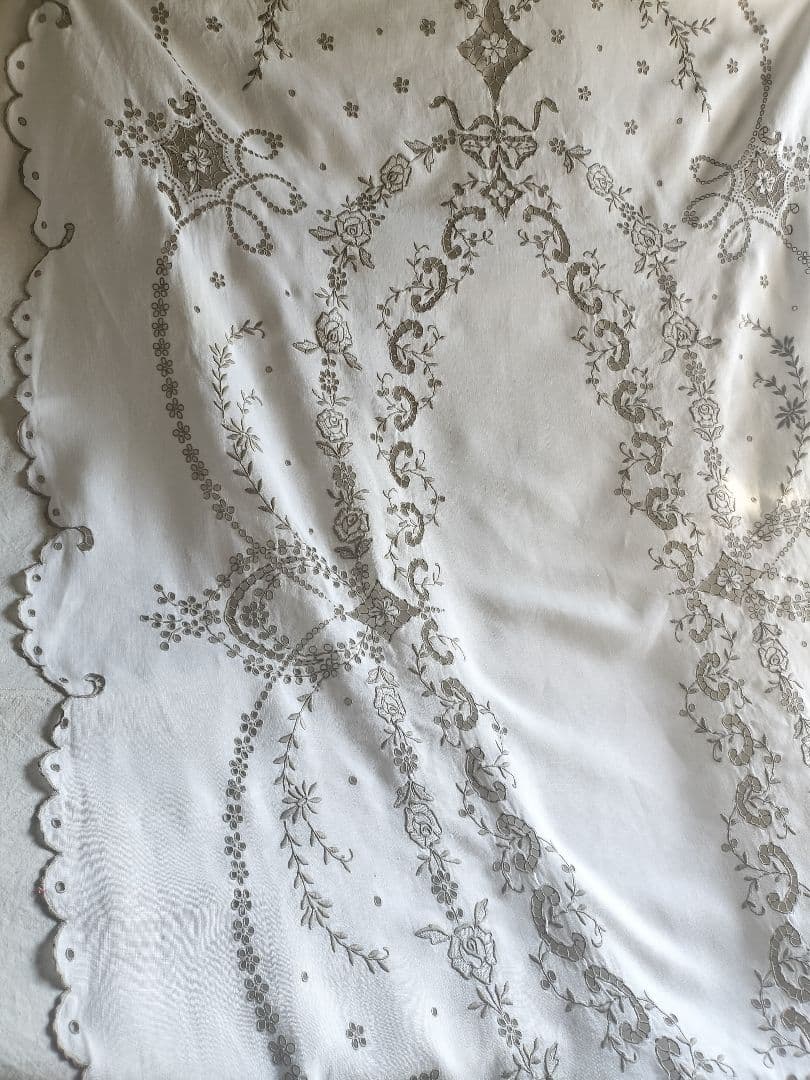 フランス　蚤の市　Vintage　テーブルクロス　楕円形