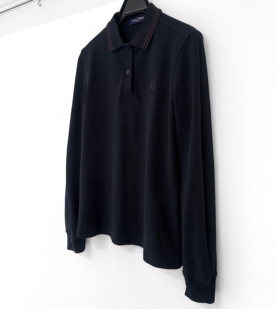 極美品　FRED PERRY 現行モデル　長袖ポロシャツ　ネイビー