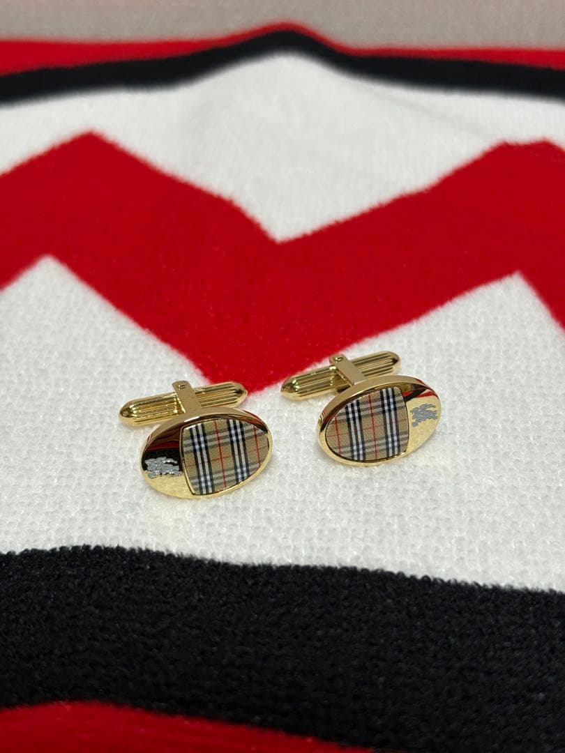 Burberry チェック柄 カフリンクス ✨ゴールド