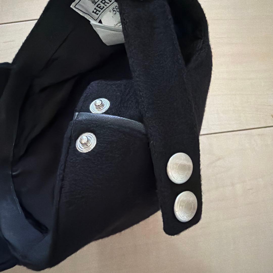 エルメス　HERMES キャップ　カシミヤ　羊革　レザーパイピング　ユニセックス