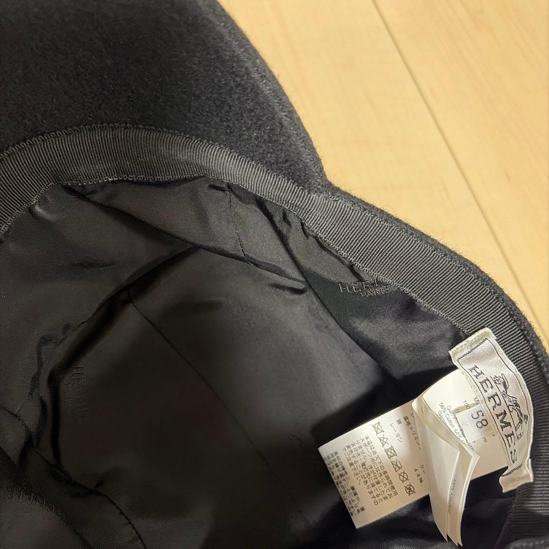 エルメス　HERMES キャップ　カシミヤ　羊革　レザーパイピング　ユニセックス