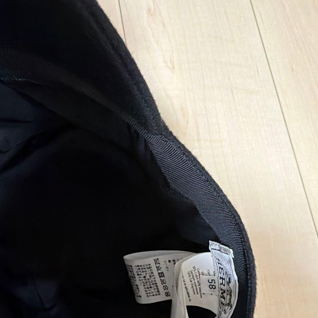 エルメス　HERMES キャップ　カシミヤ　羊革　レザーパイピング　ユニセックス