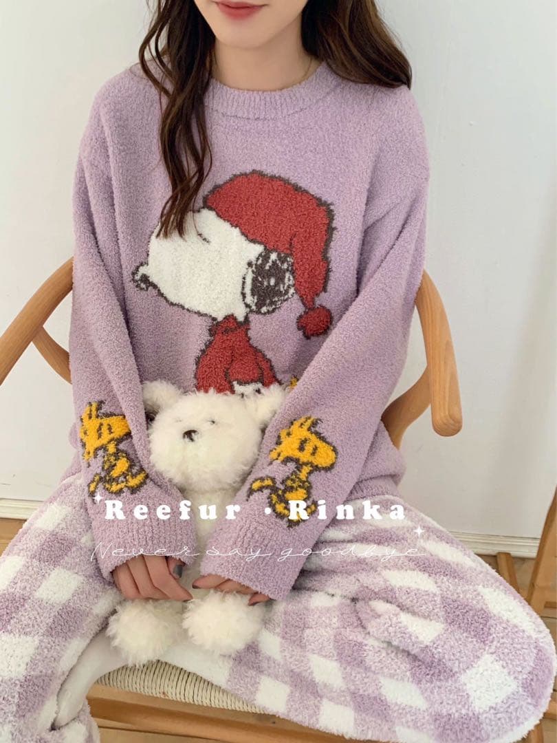 新品！新作！可愛いスヌーピー、モコモコ、ふわふわ、厚手２点セットパジャマ！