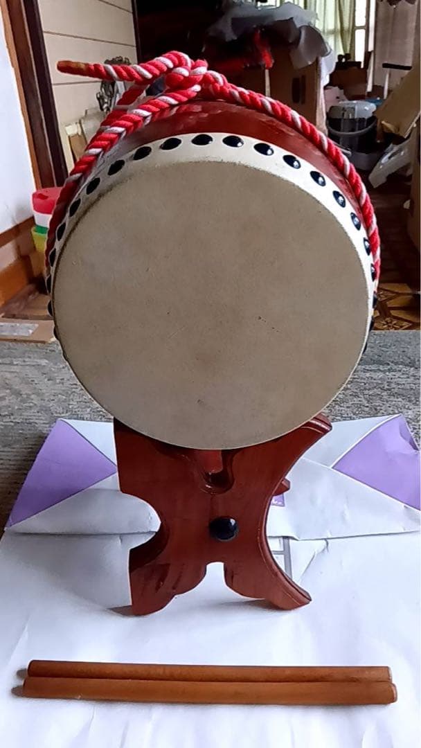 小型 木製 和太鼓 バチ付き