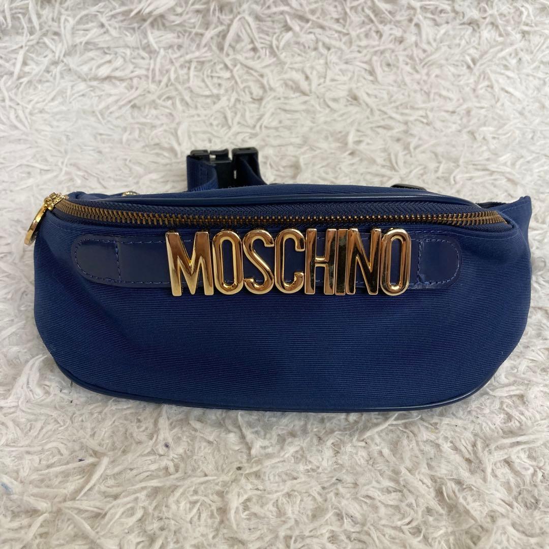 MOSCHINO モスキーノ ウエストバッグ ボディバッグ ロゴ ネイビー 金具