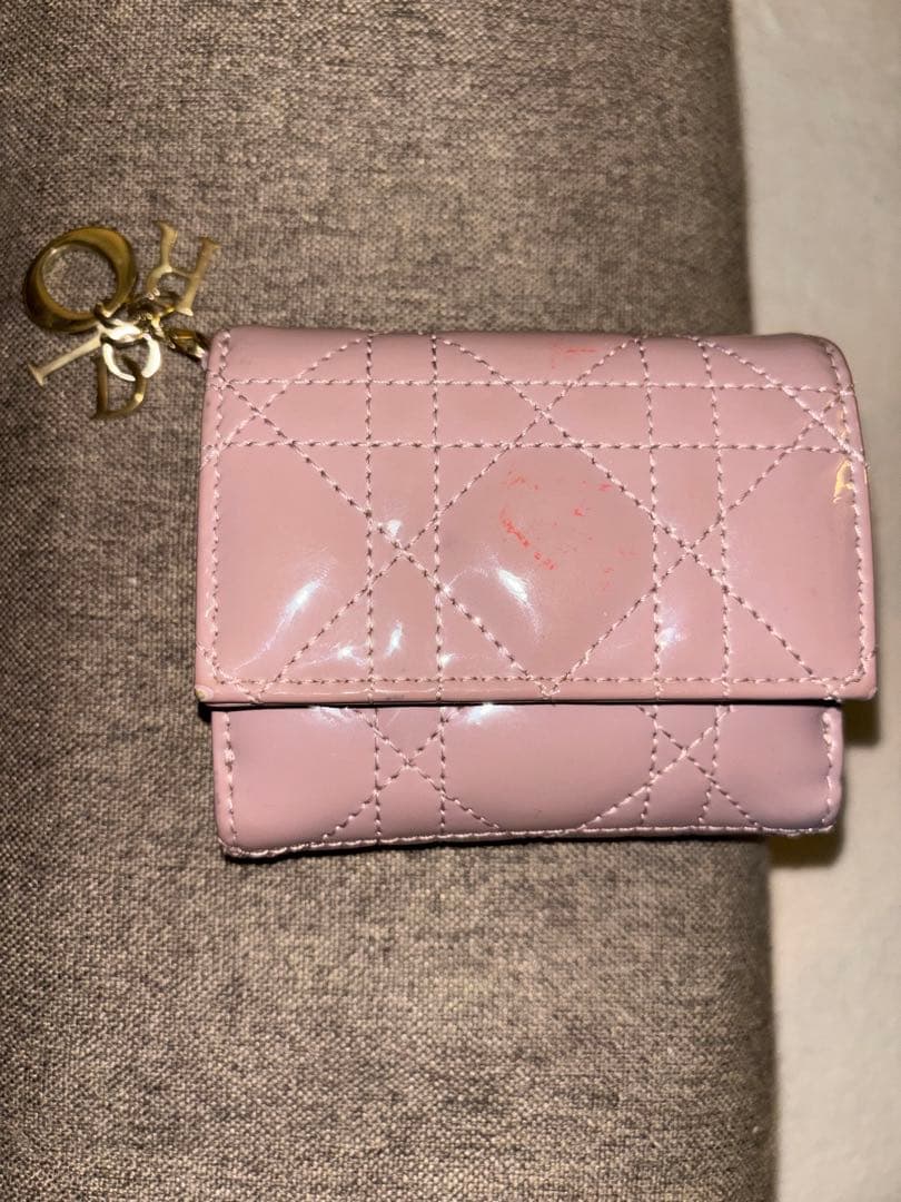 Christian Dior 三つ折り財布 ピンク カナージュ 箱・保存袋付き