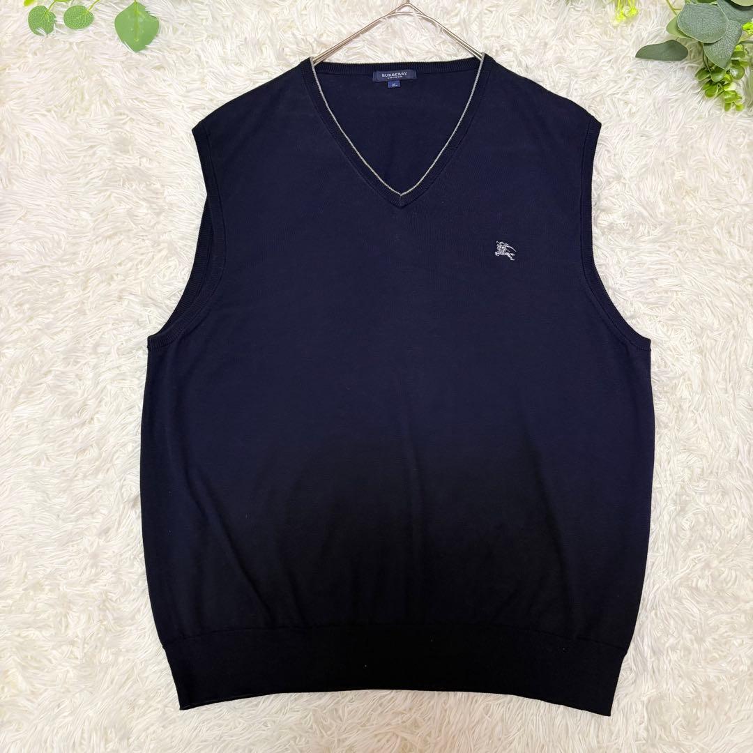 Burberry LONDON ネイビー　Vネック ニットベスト XL