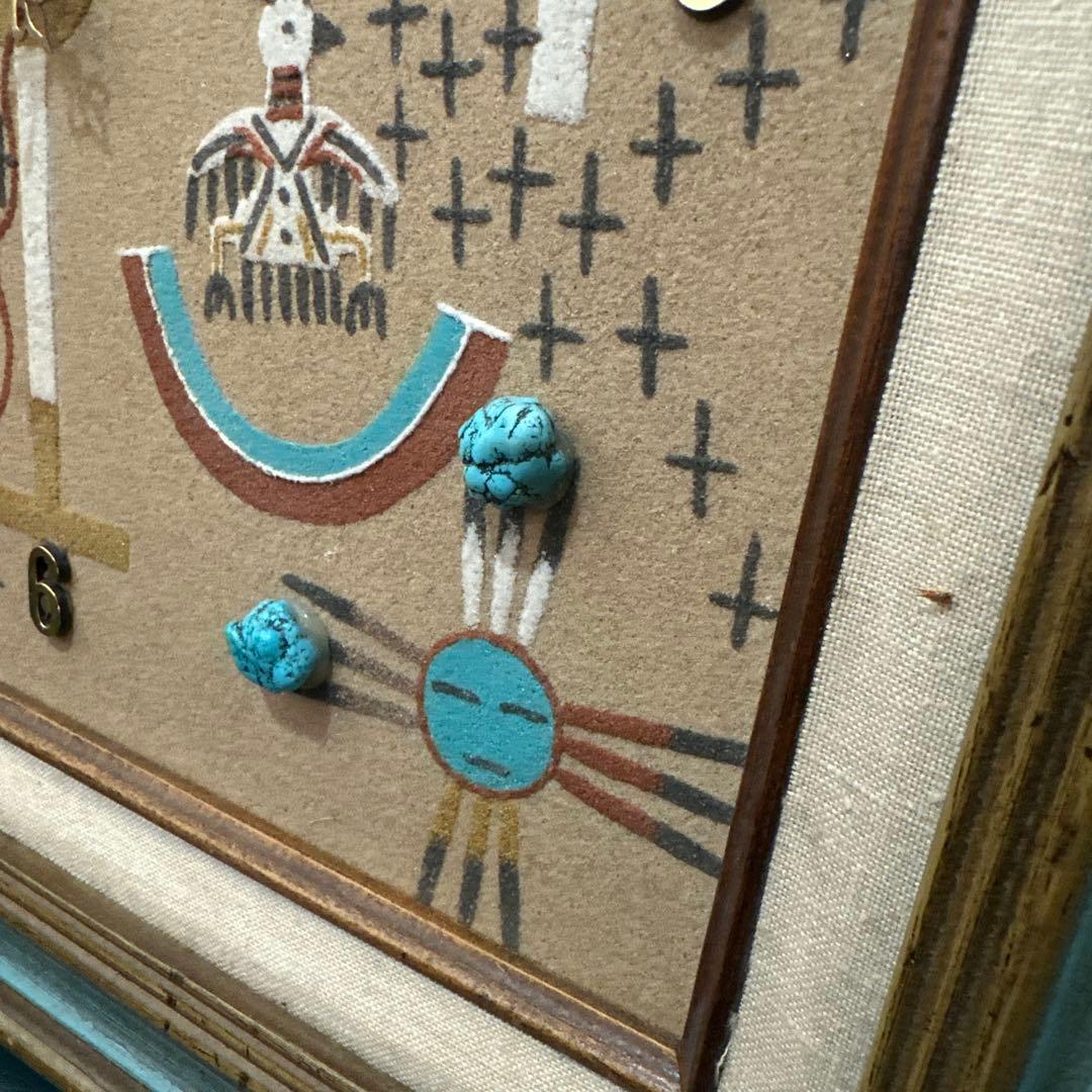 ナバホ族 サンドアート 壁掛け時計 サンフェイス カチナドール 44×44cm