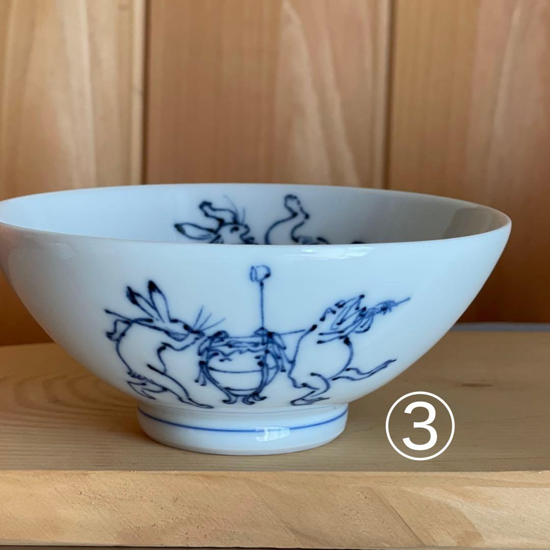 染付 鳥獣戯画 ごはん茶碗　5つ
