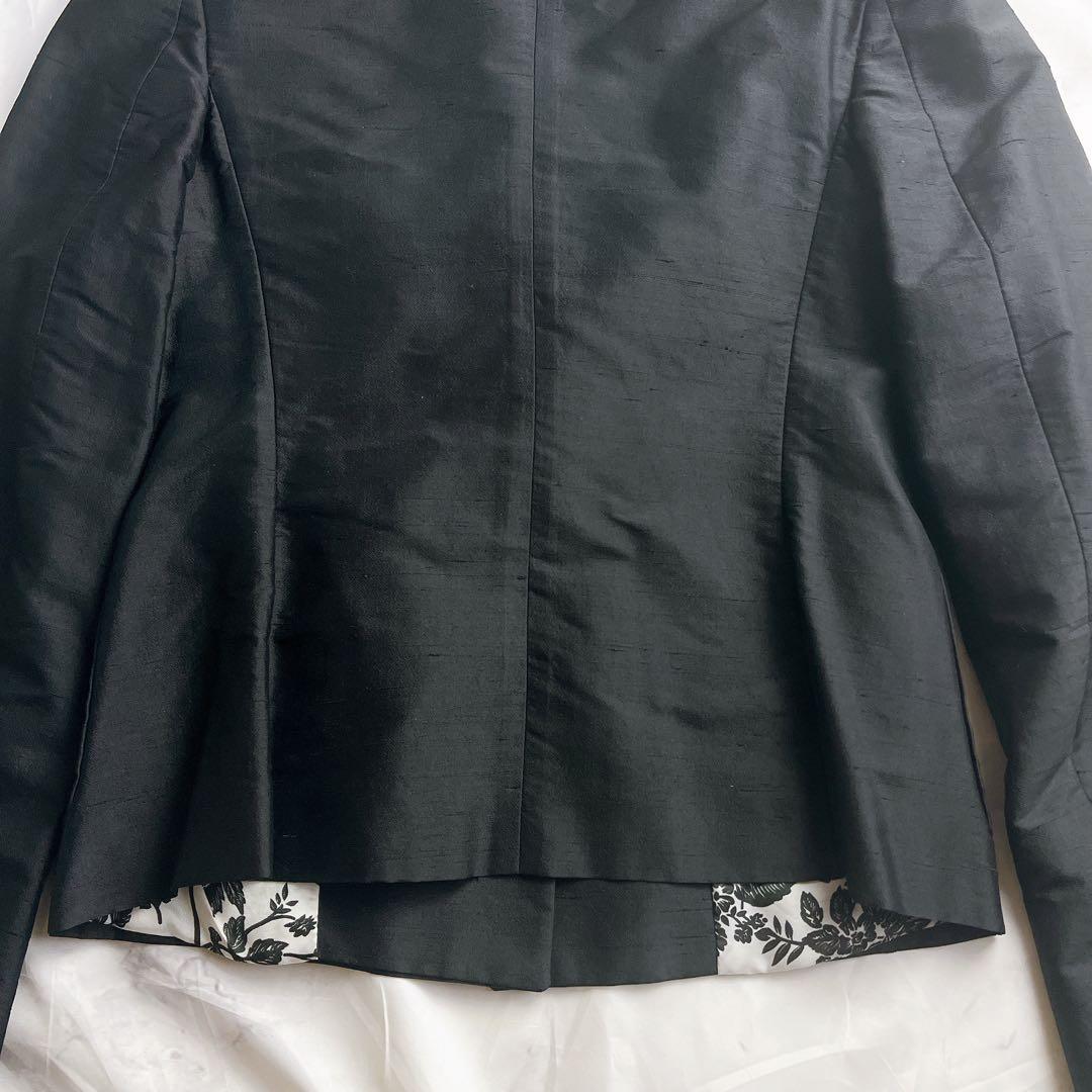 最高級 マックスマーラ 42 XL シルク混 テーラードジャケット 裏地花柄 黒