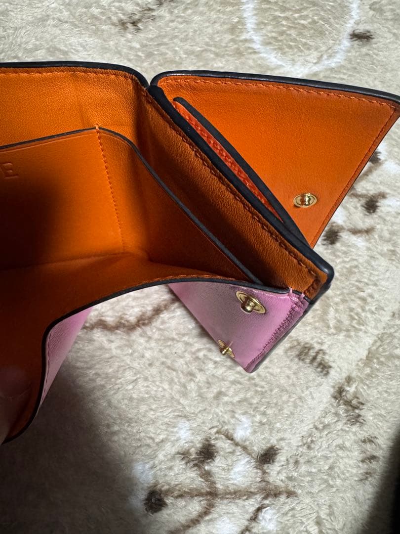 LOEWE　ロエベ　三つ折り財布　トライフォールド　ウォレット　ピンク×オレンジ