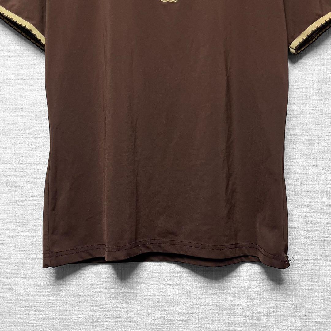 CHANEL シャネル ヴィンテージ ロゴ刺繍カットソー 半袖Tシャツ 茶色