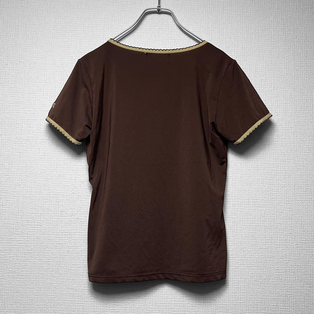 CHANEL シャネル ヴィンテージ ロゴ刺繍カットソー 半袖Tシャツ 茶色
