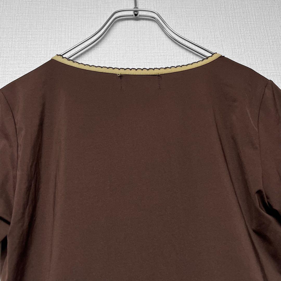 CHANEL シャネル ヴィンテージ ロゴ刺繍カットソー 半袖Tシャツ 茶色