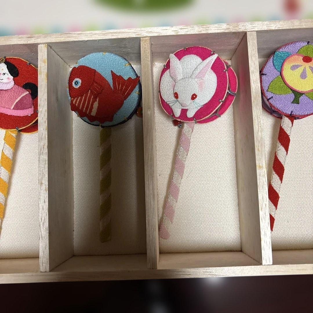 人形作家作　古布ちりめん細工　手作り置き物　でんでん太鼓6個セット