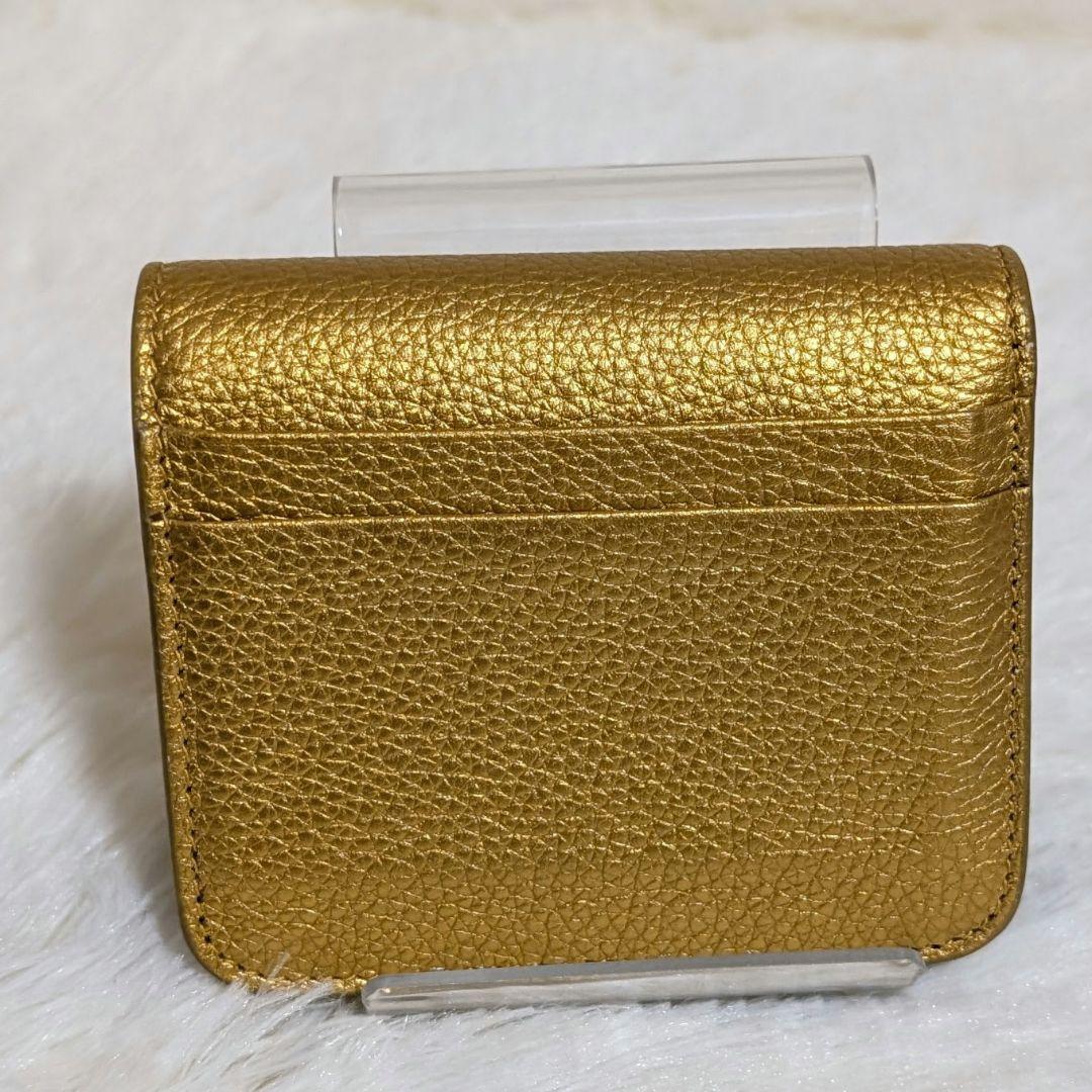 美品 希少 バレンシアガ BALENCIAGA二つ折り財布 小銭入付き ゴールド