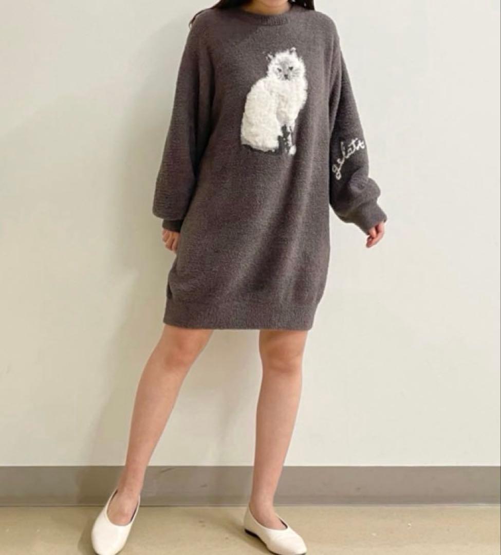 ジェラートピケ　ネコジャガードワンピース　猫　キャット　ドレス