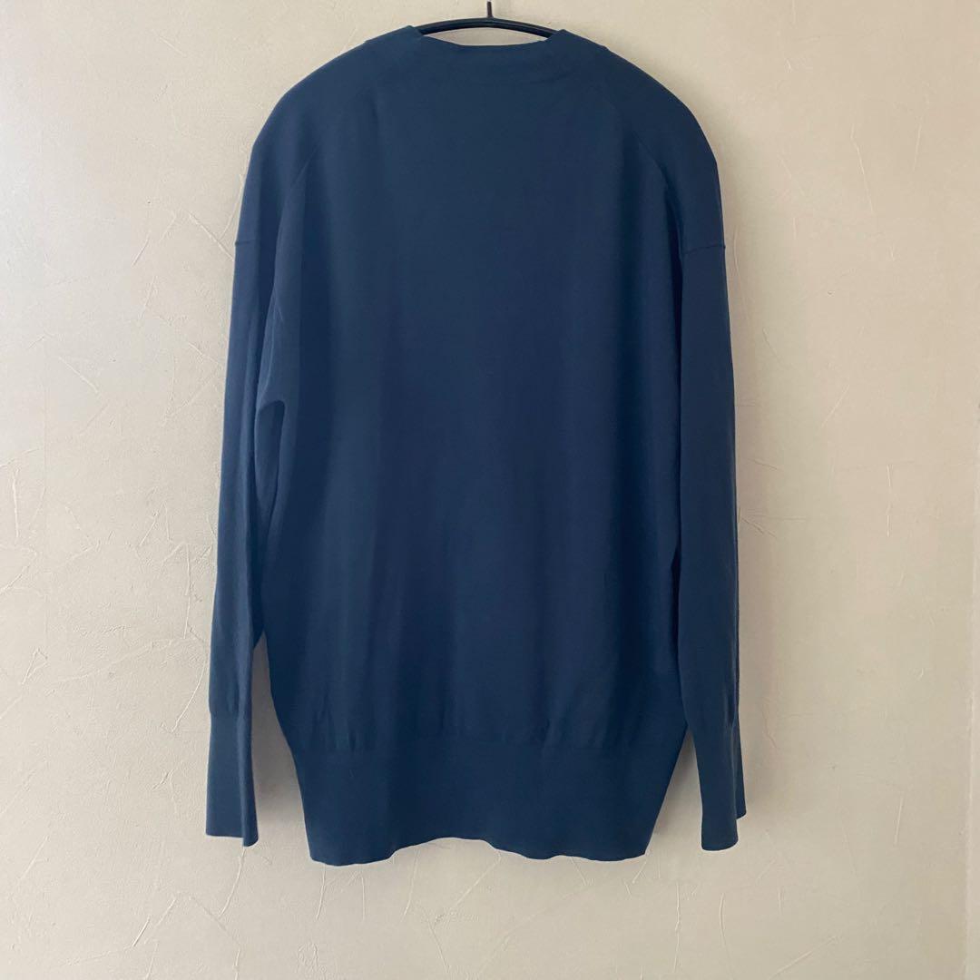 美品 23区 洗える テンセルストレッチ Vネックカーディガン 38 ネイビー