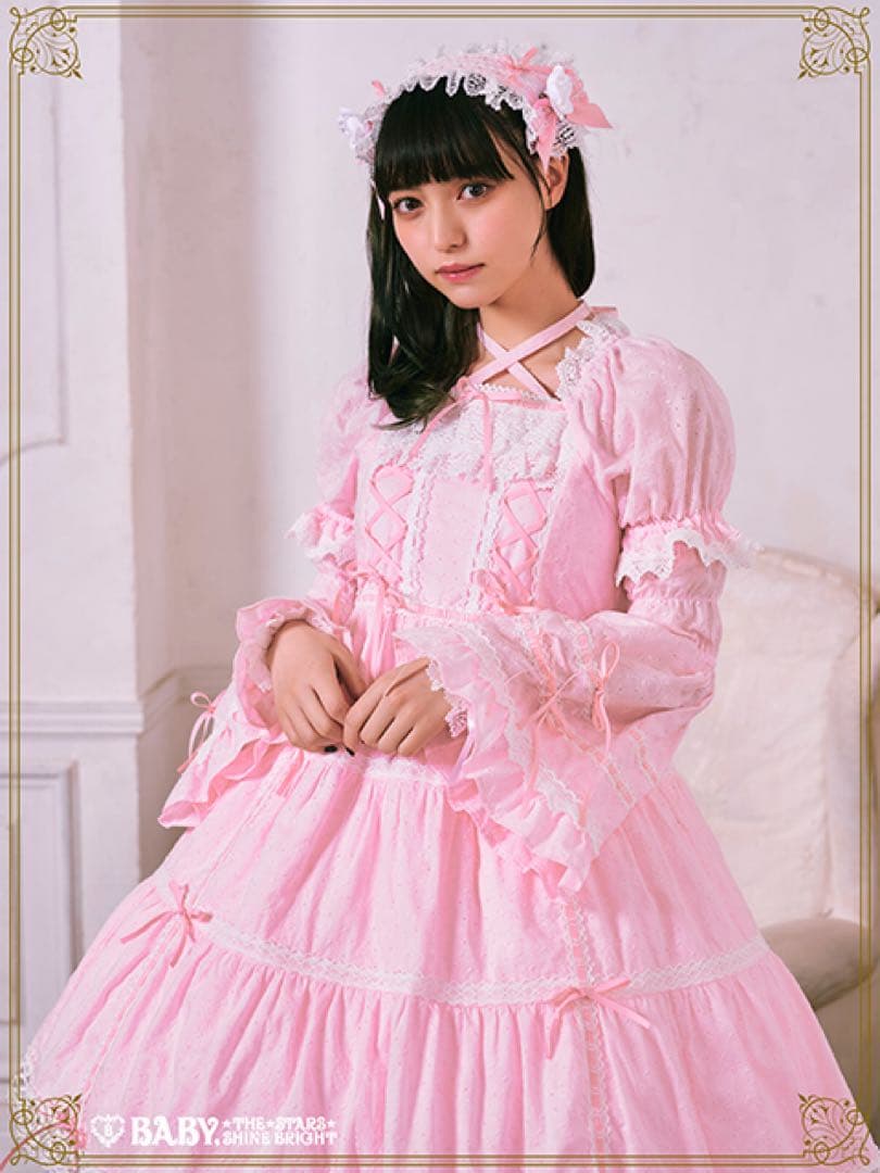はわせドールワンピース　ヘッドドレス　セット　ピンク