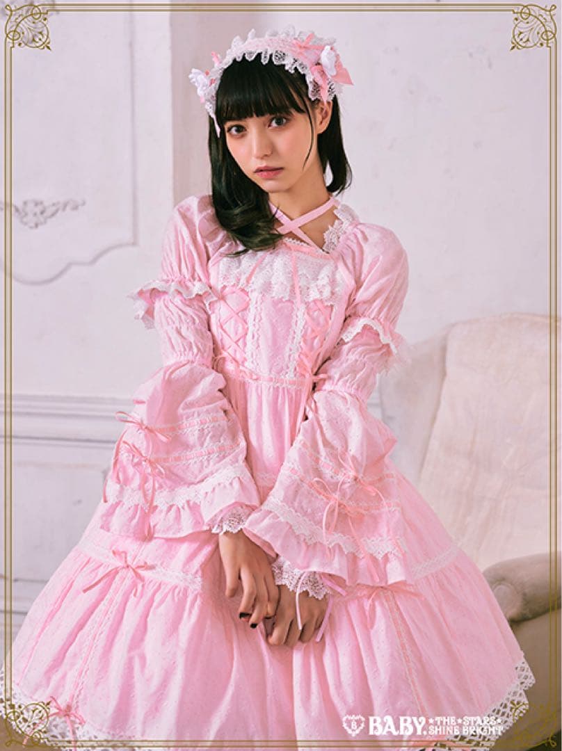 はわせドールワンピース　ヘッドドレス　セット　ピンク
