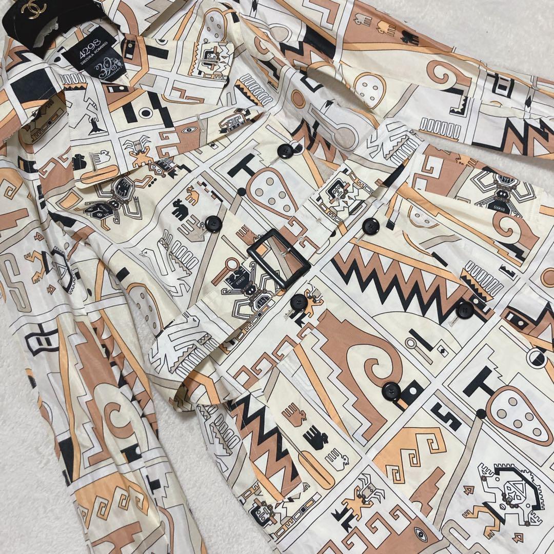 【希少美品】4298　シズカコムロ　トレンチコート　総柄　マルチカラー