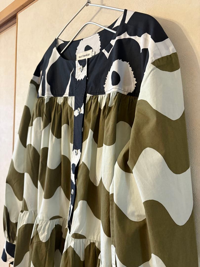 marimekko 波模様 長袖ワンピース S