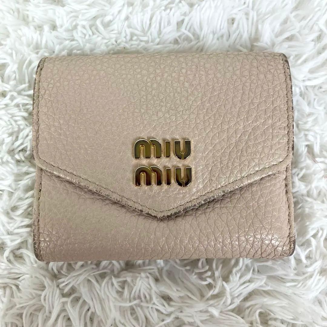 現行/付属品完備✨ミュウミュウ　折り財布　ヴィッテロダイノ　本革　ピンクベージュ
