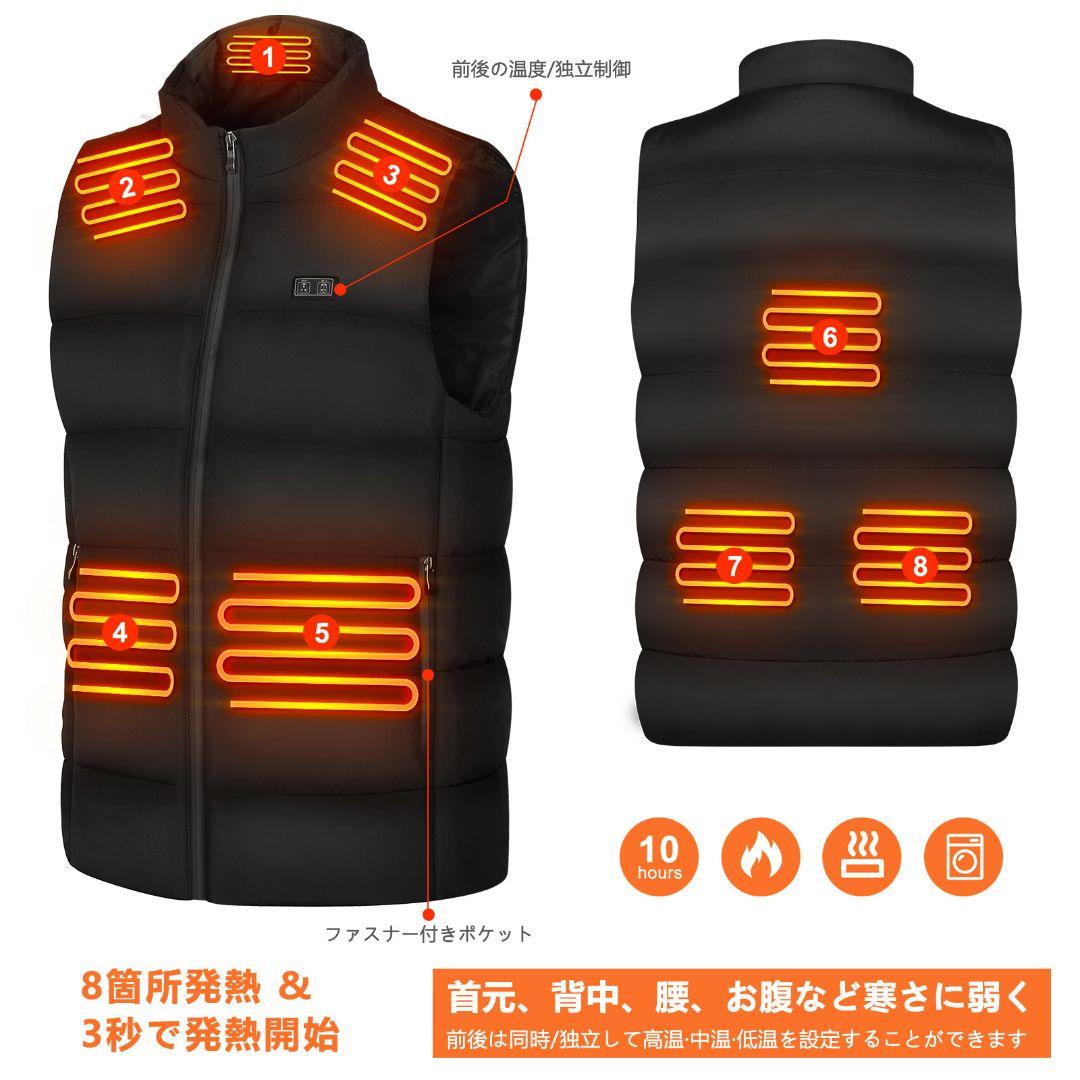 電熱ベスト 加熱ベスト 10000mAhバッテリー付き 電熱ウェア 加熱服 M