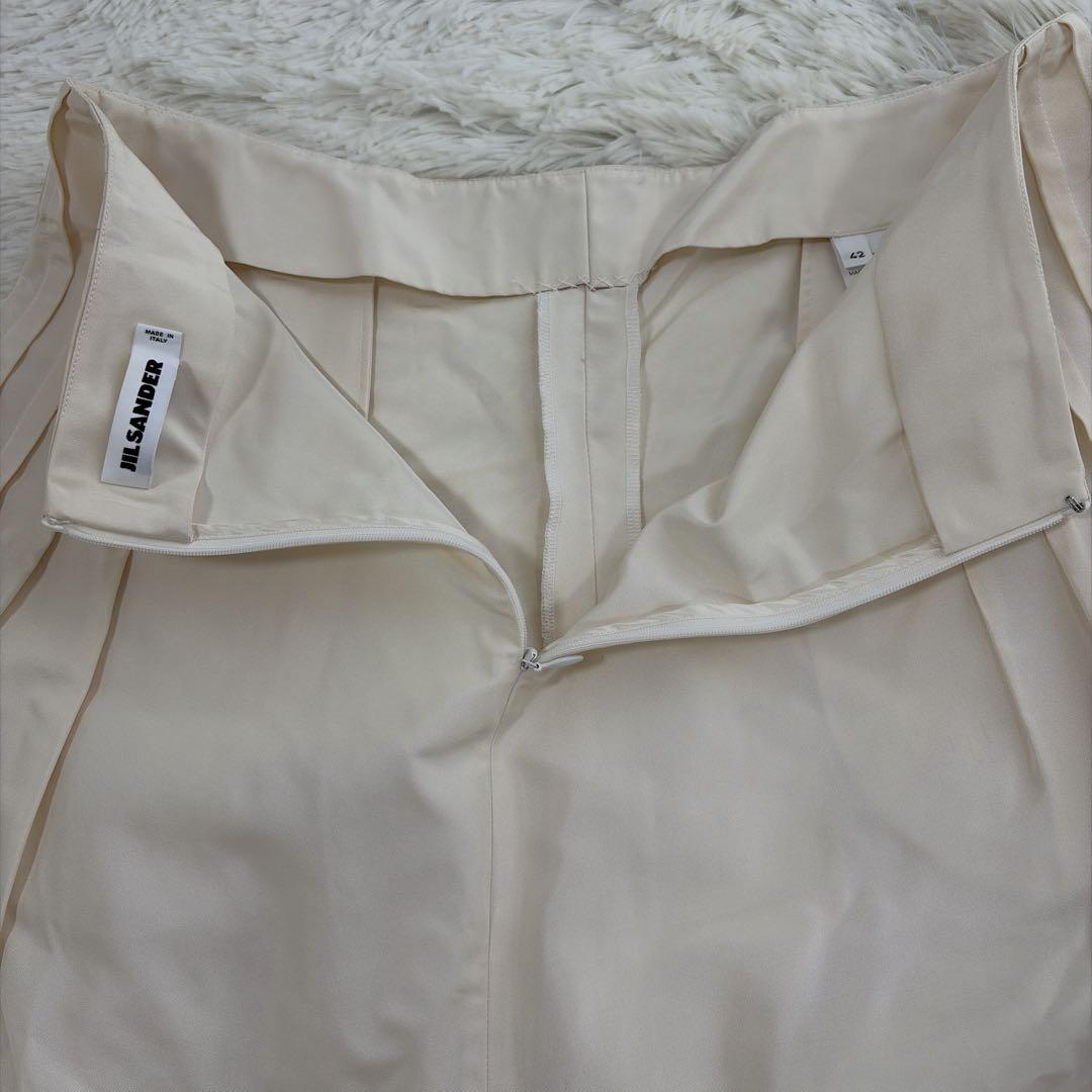 JIL SANDER シルク100% タックフレアスカート42 アイボリー 美品