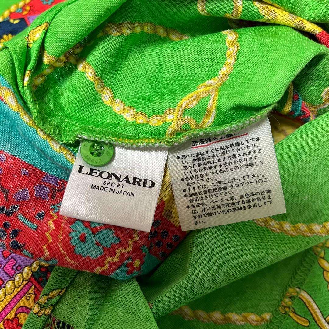 レオナール スポーツ　ポロシャツ　ノースリーブ　L チェーン　帆　碇　グリーン