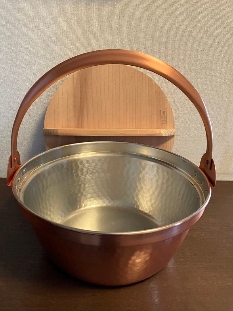 手付き銅鍋30センチ(木製蓋付)