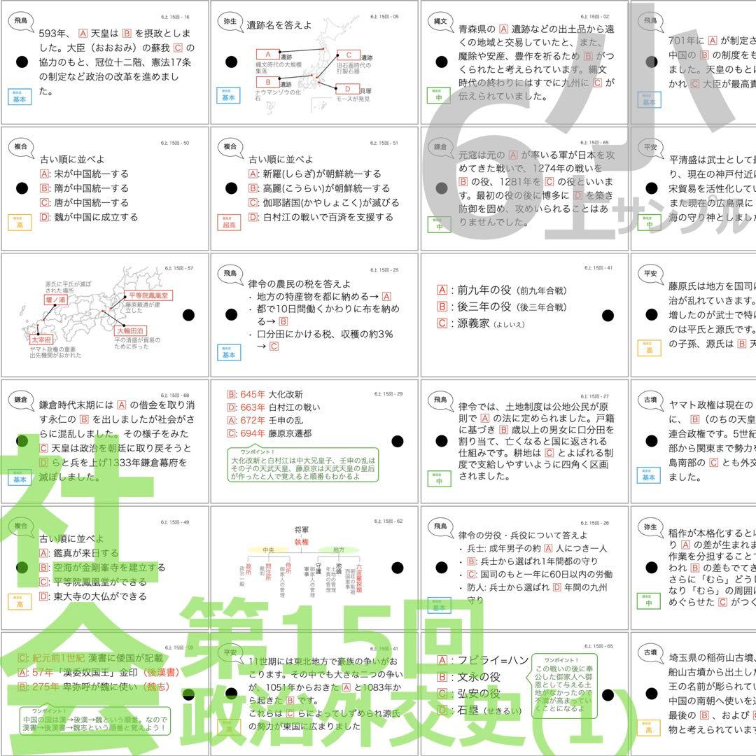 中学受験 暗記カード【6年上 社会・理科 15-17回】予習シリーズ 組分け