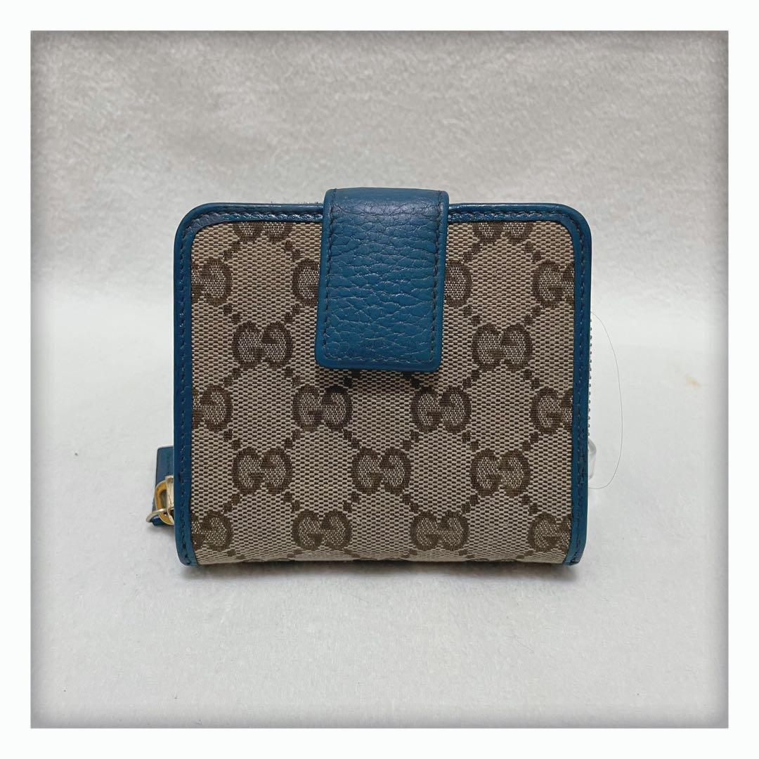 【ほおずき】 美品 GUCCI グッチ キャンバス 折り財布 ベージュ