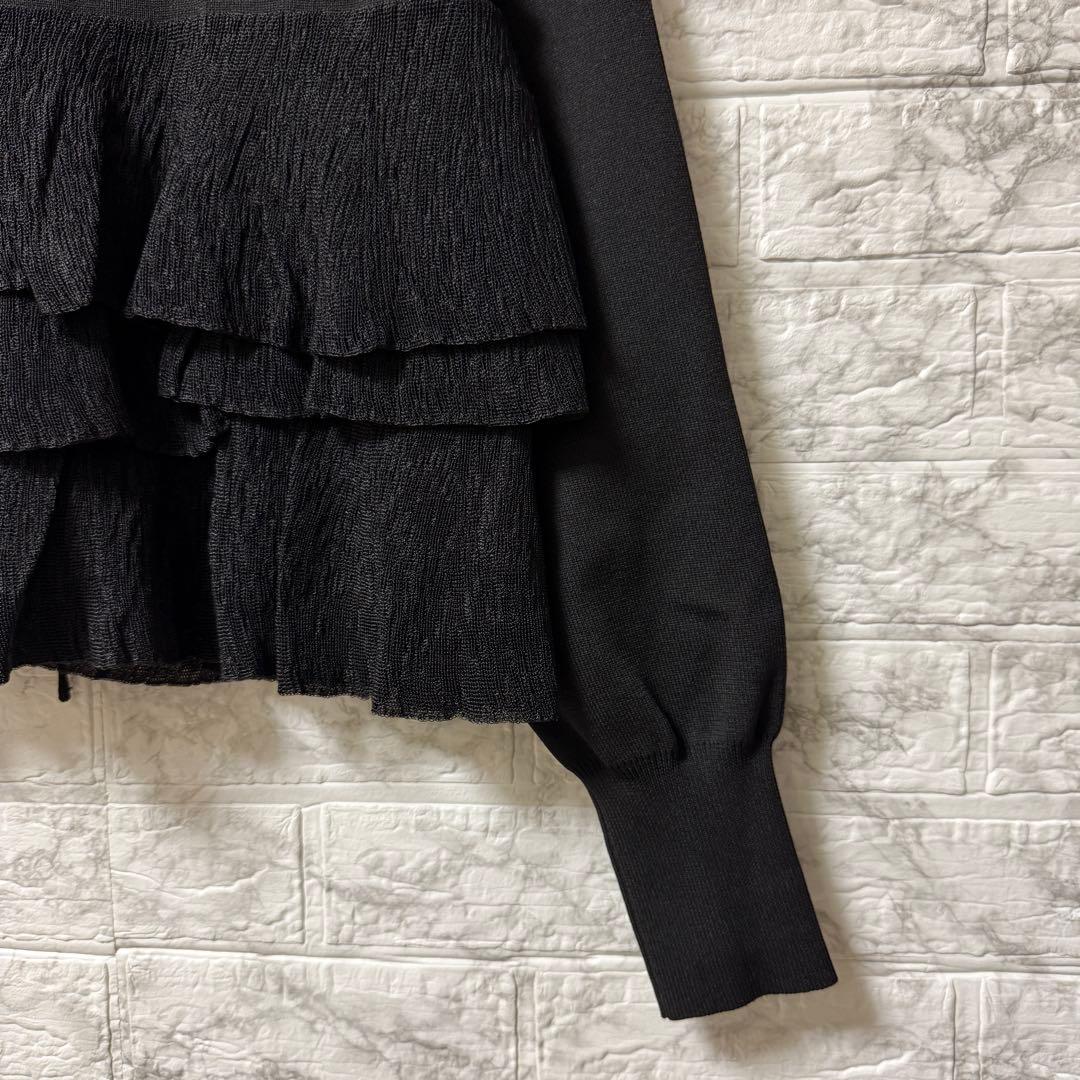 美品 ADAM ET ROPÉ フリルカーディガン 黒 F ブラック