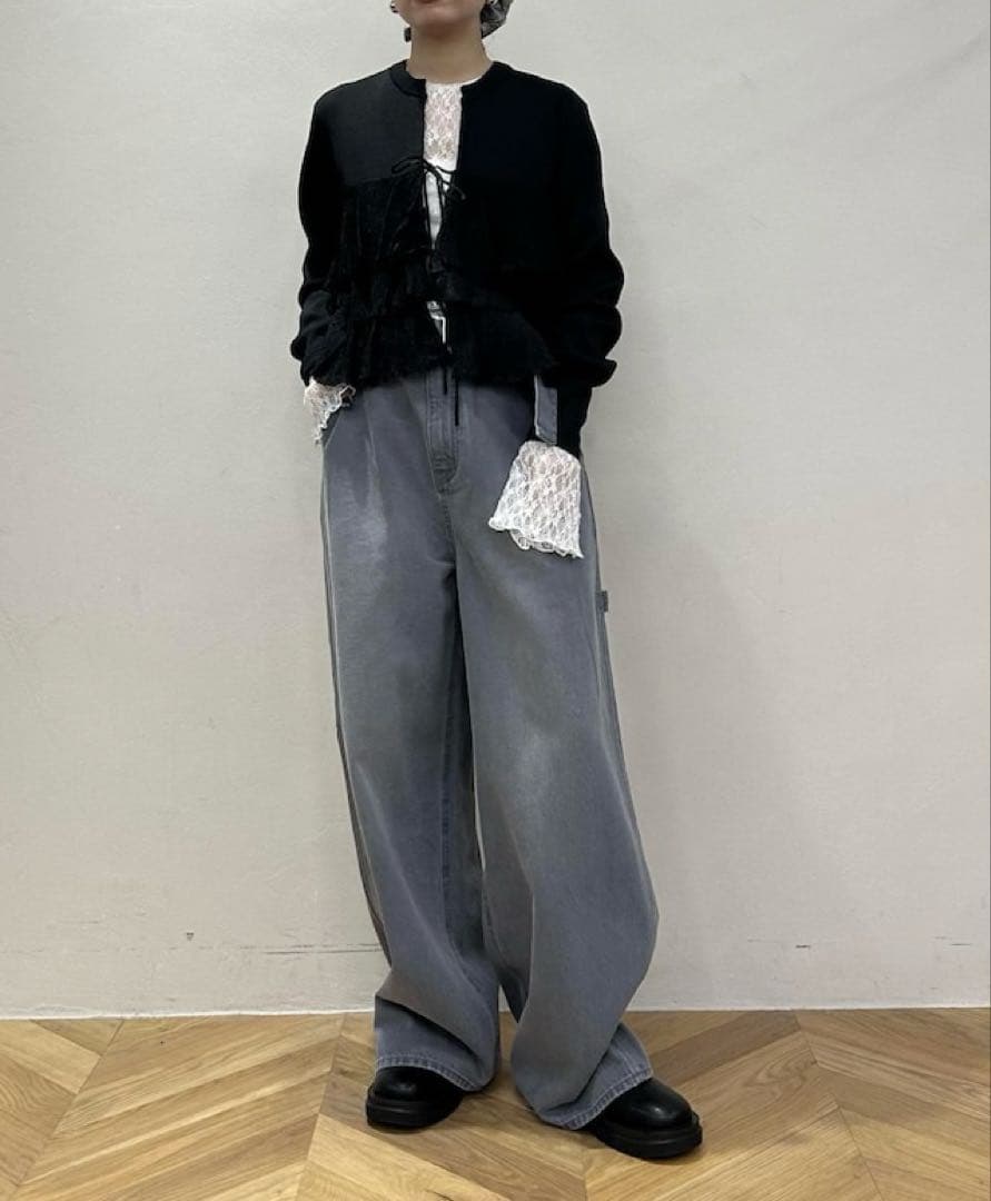 美品 ADAM ET ROPÉ フリルカーディガン 黒 F ブラック