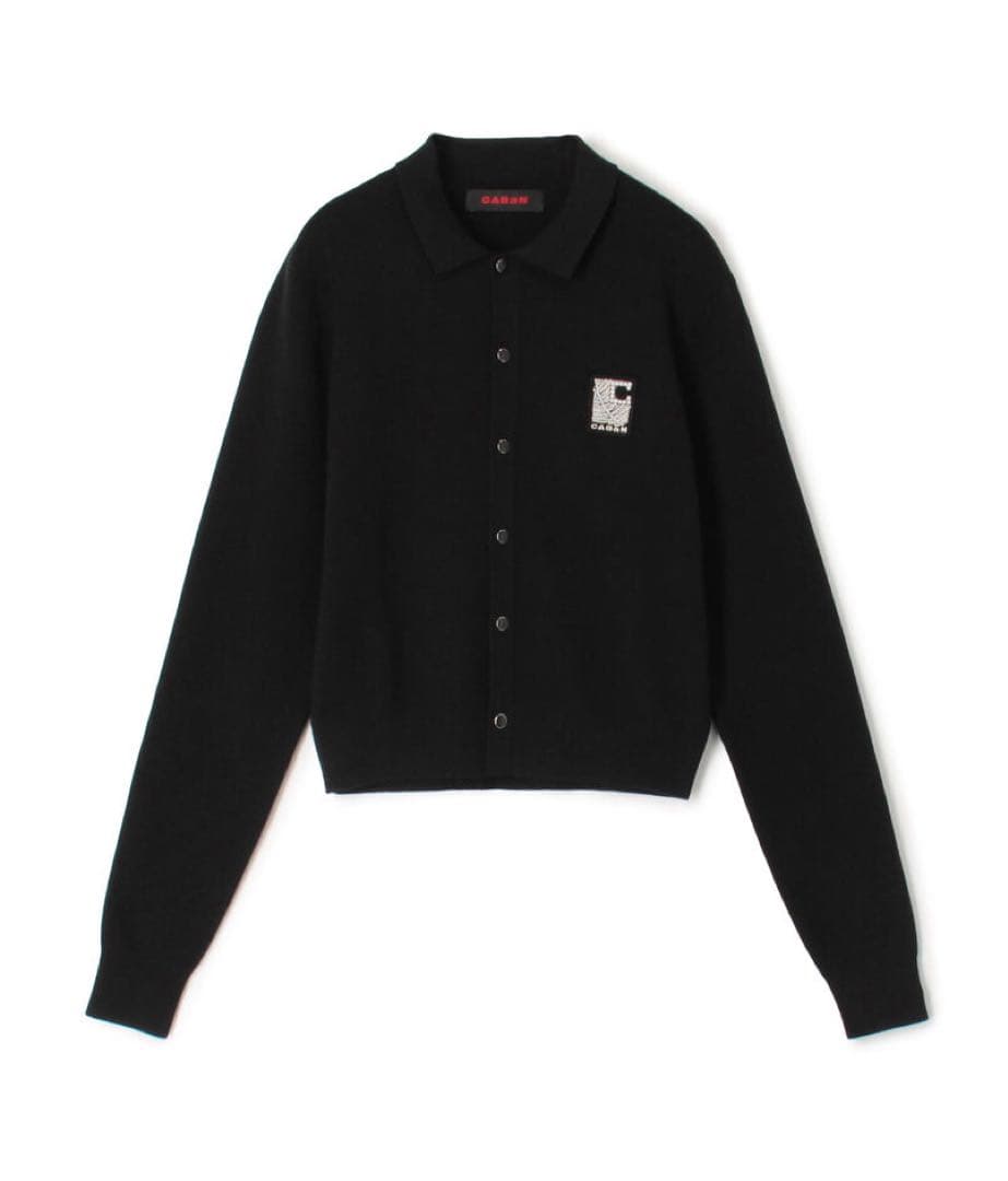 CABaN コットンカシミヤ パールロゴポロカーディガン　黒