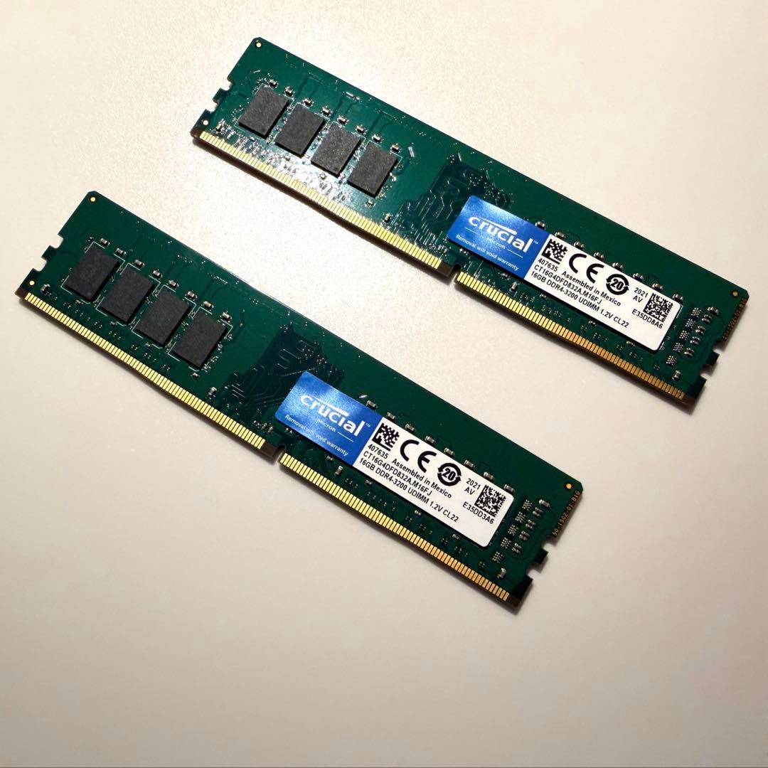 【32GB】Crucial DDR4 3200MHz メモリ 16GB×2
