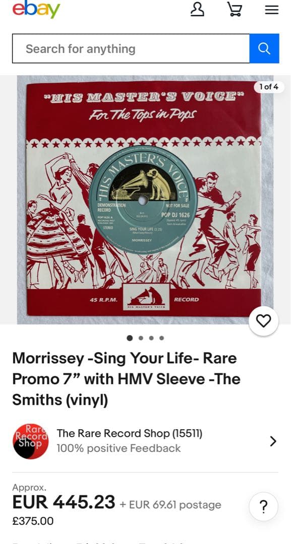 激レア　レコード　非売品　モリッシー　7インチ Sing Your Life