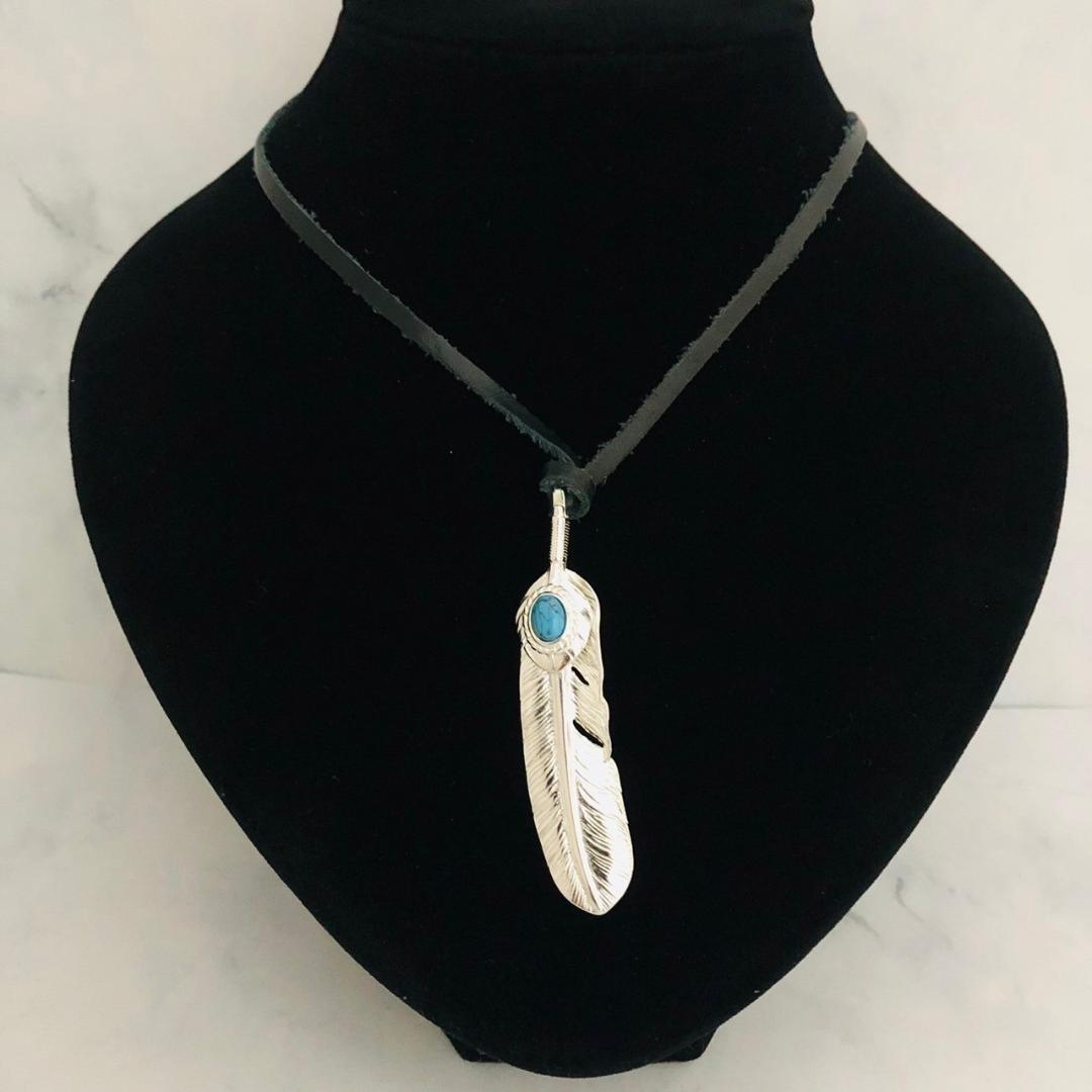 シルバー925 ペンダントトップ　フェザー　ターコイズ　新品　5-1　7633